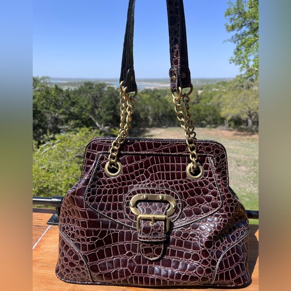 EUC Apt 9 Faux Croc Bag with Brass Accent chain Handles - Picture 1 of 17